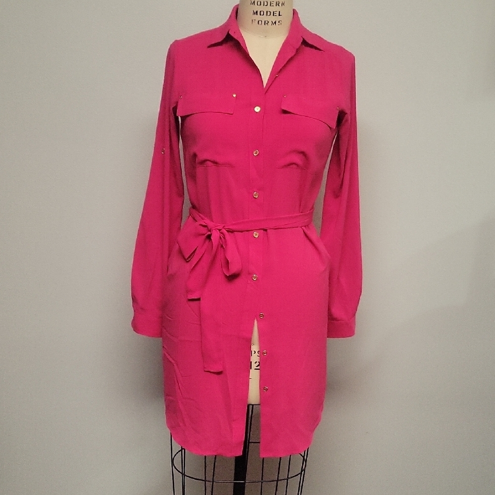 Calvin Klein Vibrant Pink Shirt Dress, Size 2